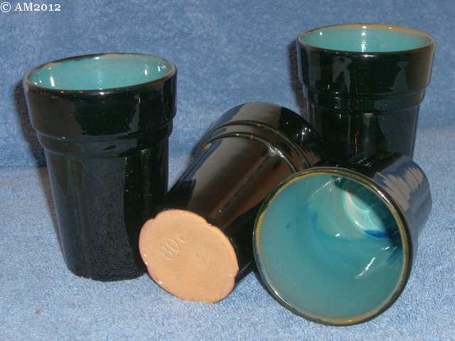 Early tumbers 80C glazed black with turquoise interiors